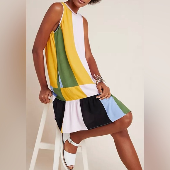 DOLAN Anthropologie Left Coast Audra Drop Waist Colorblock Dress size L - Picture 4 of 16
